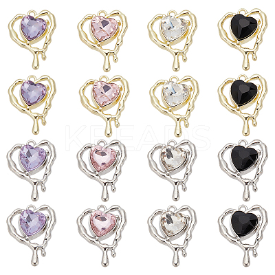 16Pcs 8 Colors Glass Melting Heart Pendant PALLOY-DR0001-02-1