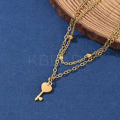 304 Stainless Steel Key Charm Chain Bracelets BJEW-M097-01B-G-1