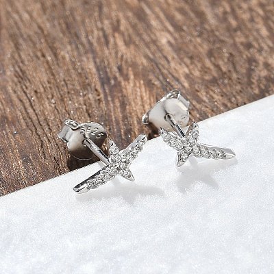 925 Sterling Silver Clear Cubic Zirconia Stud Earrings EJEW-Q032-01D-P-1