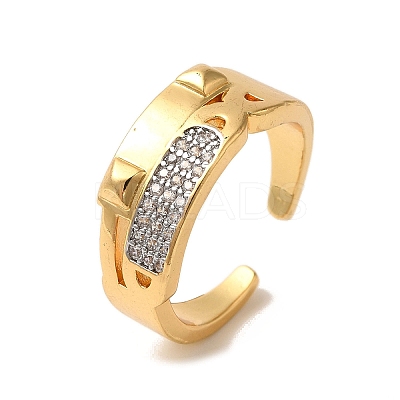 Rack Plating Brass Micro Pave Clear Cubic Zirconia Cuff Rings for Women RJEW-G325-13H-GP-1