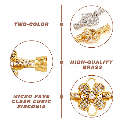 2Pcs 2 Colors Brass Micro Pave Clear Cubic Zirconia Fold Over Clasps ZIRC-PJ0001-11-1