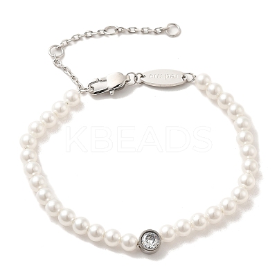ABS Imitation Pearl & Rhinestone Beaded Bracelet with 304 Stainless Steel Clasps BJEW-K237-02P-1