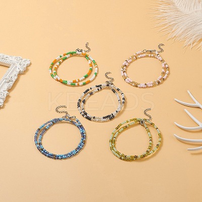 Glass Seed Beaded Two Loops Wrap Bracelet for Women BJEW-JB09216-1