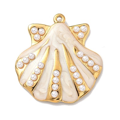 304 Stainless Steel Enamel with ABS Plastic Imitation Pearl Pendants STAS-Z184-09G-1