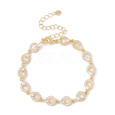 Clear Cubic Zirconia Open Ring Link Chains Bracelet BJEW-I301-13G-1