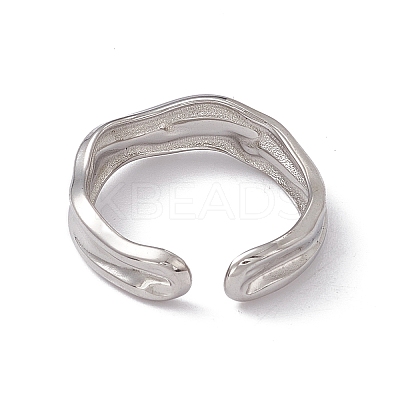 Non-Tarnish 304 Stainless Steel Twist Wave Open Cuff Ring for Women RJEW-C045-23P-1