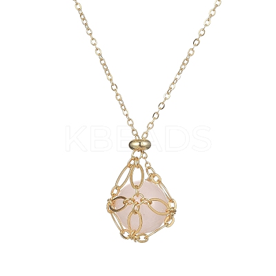 Natural Rose Quartz Round Pendant Necklaces NJEW-JN04565-01-1