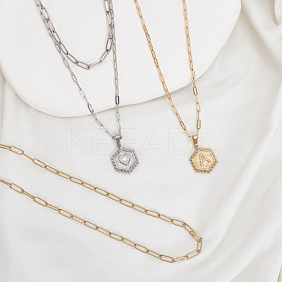 4Pcs 4 Style Stainless Steel Hexagon with Initial Letter A Pendant Necklaces Set NJEW-AN0001-08-1