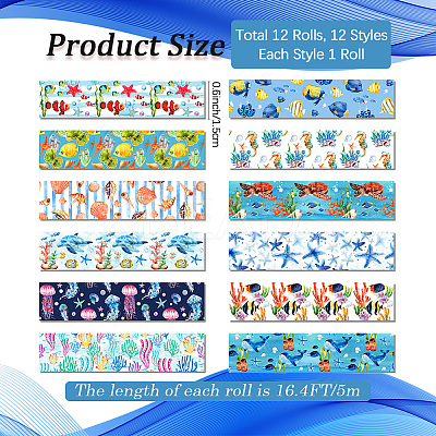 12 Rolls Sea Animals Theme Adhesive Paper Tapes DIY-WH20009-47C-1