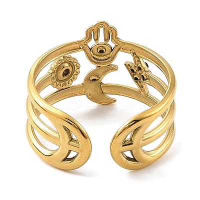 Ion Plating(IP) 304 Stainless Steel Open Cuff Ring for Women RJEW-F166-01G-02-1