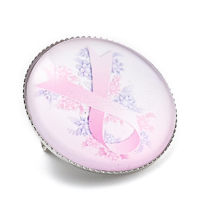 Breast Cancer Awareness Ribbon Glass Brooches LS-JEWB-L019-01A-1