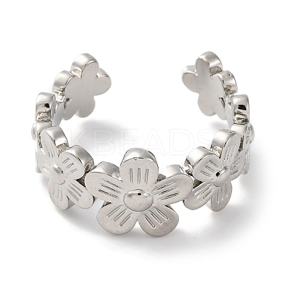 Rack Plating Brass Flower Open Cuff Rings for Women RJEW-S242-01P-B-1