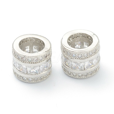 Brass Clear Cubic Zirconia European Style Beads ZIRC-B010-01P-1