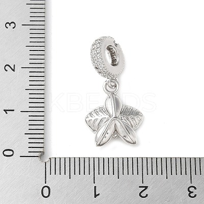 Brass Micro Pave Clear Cubic Zirconia Flower European Dangle Charms KK-C086-03P-02-1