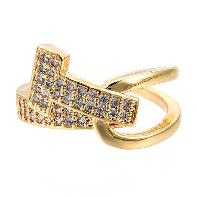 Cubic Zirconia Initial Letter T Open Cuff Ring RJEW-N037-041B-1