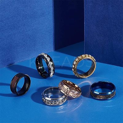 20Pcs 5 Style 201 Stainless Steel Grooved Finger Ring Settings STAS-UN0040-17-1