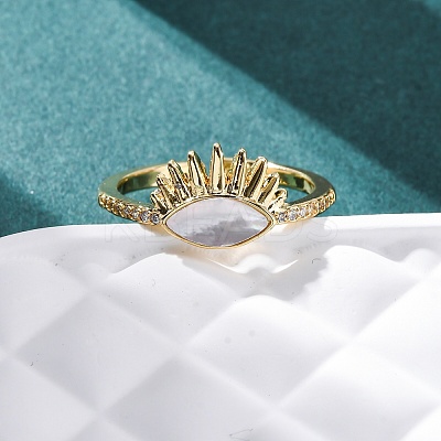 Brass Micro Pave Cubic Zirconia Shell Cuff Rings KK-D363-24C-G-1