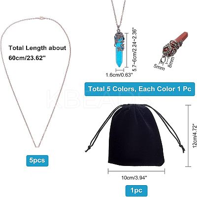 DIY 5Pcs Gemstone Pointed Pendant Making Kits DIY-NB0005-08-1