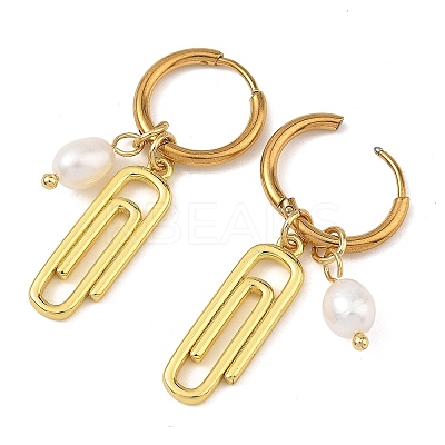 Natural Cultured Freshwater Pearl with Brass Hoop Earrings EJEW-JE07384-1