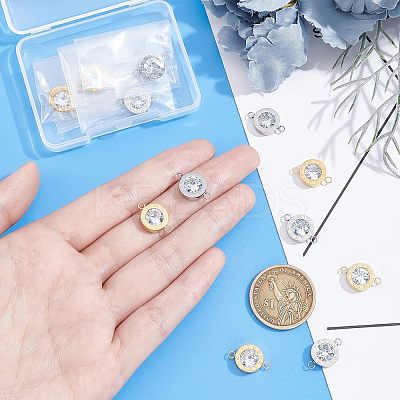 12Pcs 2 Colors 304 Stainless Steel Clear Cubic Zirconia Connector Charms STAS-UN0037-33-1