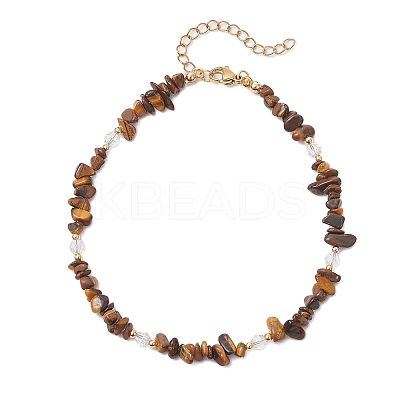 Natural Tiger Eye Chip & Glass Beaded Anklets AJEW-AN00682-06-1