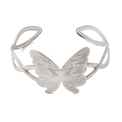 Butterfly 304 Stainless Steel Cuff Bangles for Women BJEW-A155-01P-1
