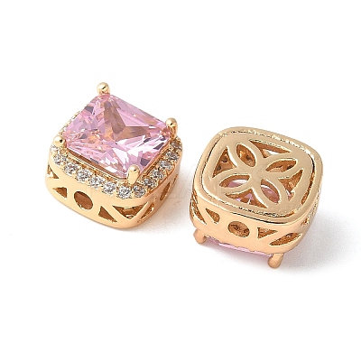 Brass Micro Pave Cubic Zirconia Beads KK-A253-20G-01-1