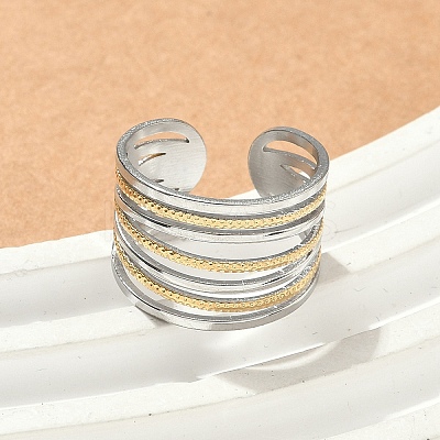 304 Stainless Steel Double Color Cuff Rings RJEW-S635-01GP-B-1