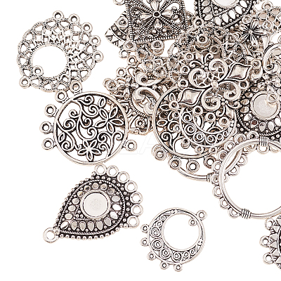 60Pcs 10 Styles Tibetan Style Alloy Cabochon Connector Settings TIBE-CJ0001-14-1