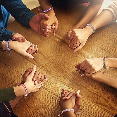 6Pcs 6 Colors Saint Benedict Medal Alloy Braided Bead Bracelets Set BJEW-AN0001-70-1