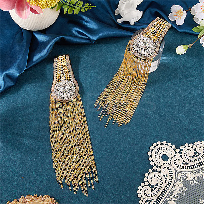 2Pcs Felt & Iron & Rhinestone Tassel Epaulette AJEW-CN0007-74C-G-1