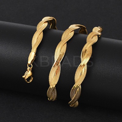 304 Stainless Steel Twist Rope Chain Necklace for Men Women NJEW-P269-03G-1