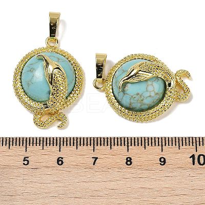 Synthetic Turquoise Flat Round Shaped Brass Pendants KK-F887-03G-28-1