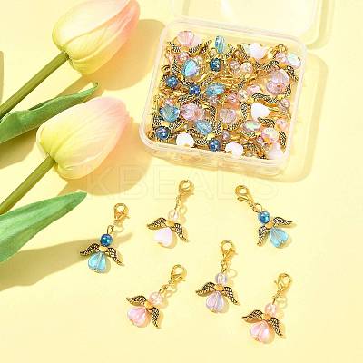 32Pcs 4 Styles Acrylic & Alloy Heart Angel Pendant Decorations HJEW-FS00040-04-1