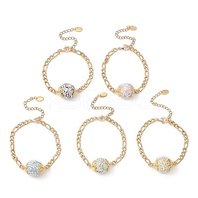 Polymer Clay Rhinestone Disco Ball Link Bracelet with Figaro Chains BJEW-JB09478-1