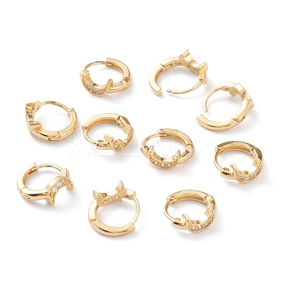 Brass Micro Pave Clear Cubic Zirconia Huggie Hoop Earrings EJEW-H109-07G-1
