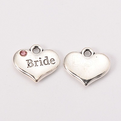 Wedding Theme Antique Silver Tone Tibetan Style Heart with Bride Rhinestone Charms LS-TIBEP-N005-12D-1