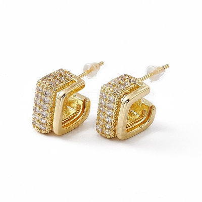 Clear Cubic Zirconia Square Stud Earrings EJEW-I270-04G-1
