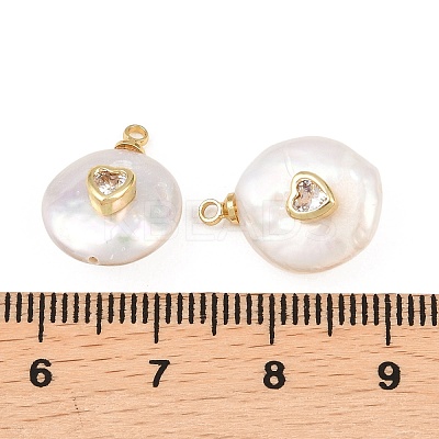 Brass Micro Pave Cubic Zirconia with Natural Pearl Pendants KK-Z146-07A-02-1