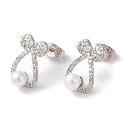 Bowknot Brass Micro Pave Clear Cubic Zirconia Stud Earrings LS-EJEW-A110-06P-1