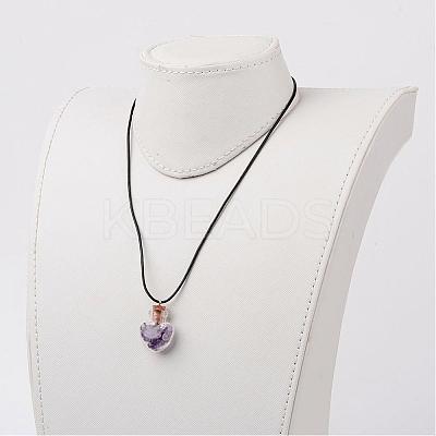 Glass Wishing Bottle Leather Cord Pendant Necklaces NJEW-JN01616-1