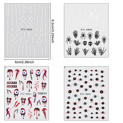 4 Sheets 4 Style Halloween Theme Nail Decals Stickers MRMJ-OC0003-58-1