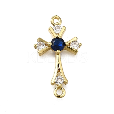 Brass Blue Cubic Zirconia Cross Connector Charms ZIRC-I070-012G-1