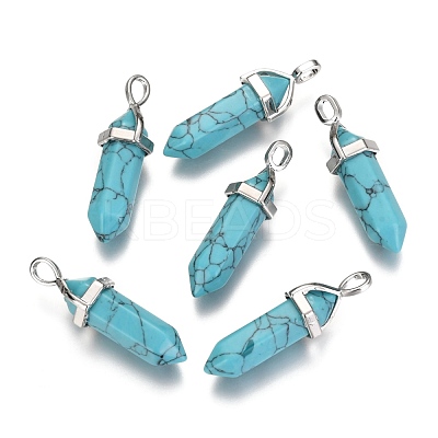 Dyed Synthetic Turquoise Pointed Pendants G-F295-03A-1