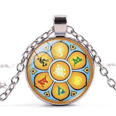 7 Chakra Glass Pendant Necklace CHAK-PW0001-019A-1