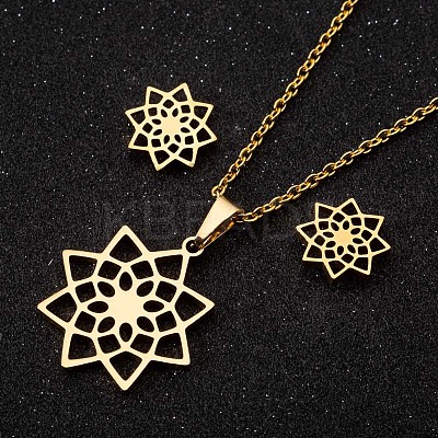 201 Stainless Steel Pendant Necklaces & Stud Earrings Sets FS-WGB00D6-03-1