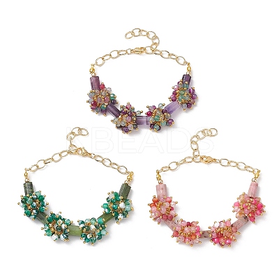3Pcs Natural Mixed Gemstone Beads Link Bracelets BJEW-JB12164-1
