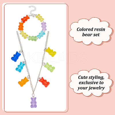 Bear Resin Pendant Necklaces & Beaded Bracelets & Dangle Earrings SJEW-AN0001-36-1