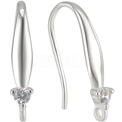 2 Pairs Rhodium Plated 925 Sterling Silver Micro Pave Cubic Zirconia Earring Hooks STER-BBC0007-09-1
