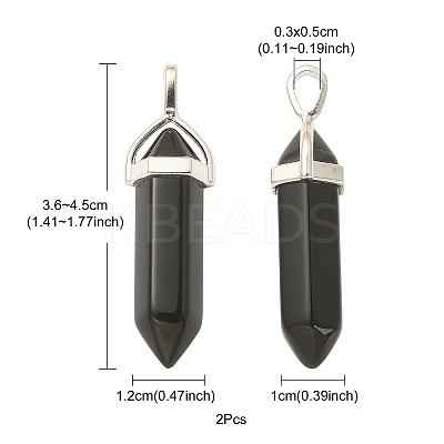 2Pcs Natural Obsidian Double Terminal Pointed Pendants G-YW0002-04-1